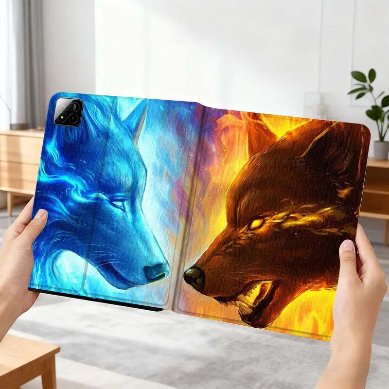 

Cool Fire Wolf Head For Xiaomi Mi Pad Mini 4 5 6 7 SE Pro Plus Redmi Pad 2 SE 2025 8.8 11 Foldable Tablet Case Gift