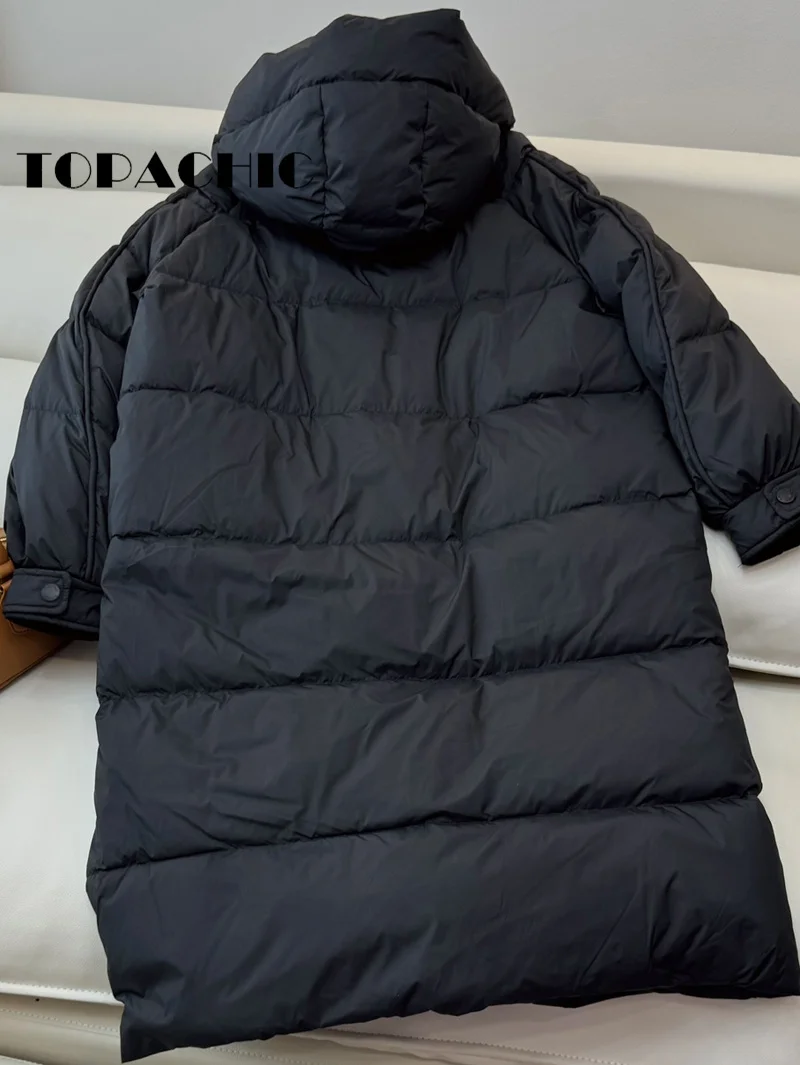8.28 TOPACHIC-Women Hooded Keep Warm Goose Down Outerwear Autumn Winter New Double Zipper Loose Long Thg Pocket Loose Outerwear