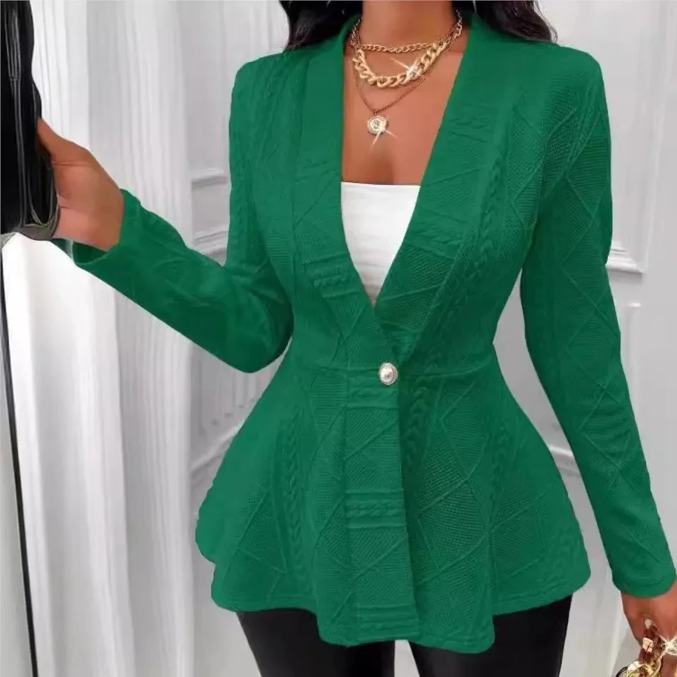 Autumn Winter New Texture Single Button Long Sleeve V Neck Women Coat Fashion Elegant Waist Swing Female Office Coat Tops