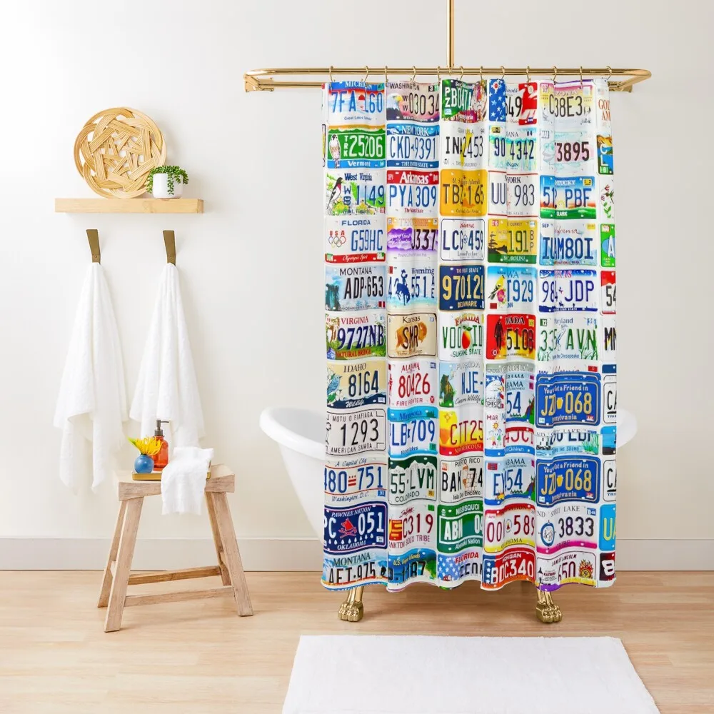 

Licence Plate Wall Shower Curtain Bathroom Deco Elegant Bathroom Funny Shower Waterproof Fabric Bathroom Curtain