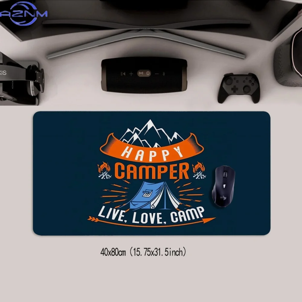 Happy Camper Large Rubber Mouse Pad - Non-Slip, Washable, Rectangular Desk Mat with Camping Design, Ideal for Office and School