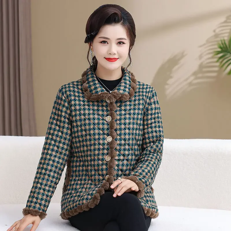 

Velvet and Warm Cotton Versatile Short Cotton Casual Jackets Autumn and Winter New Western-style Mother's Outfit with Thick