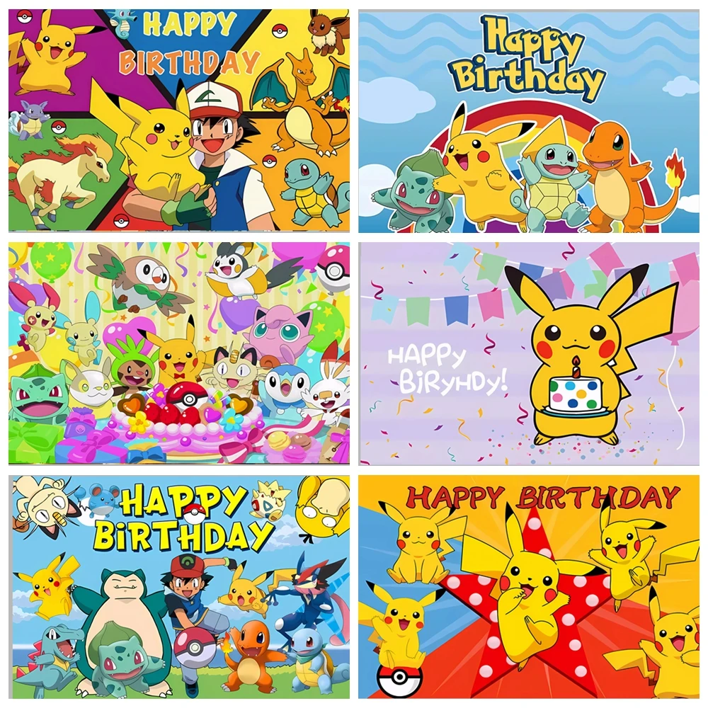 Pokemon Pikachu Birthday Party Backdrop Pokeball Thunderbolt Red Cheeks Ash Cap Photo Booth Boys Girls Kids Baby Shower Decor