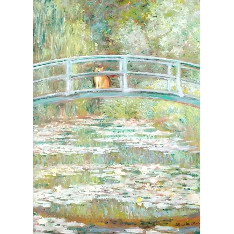 Delightful Canvas Painting of Cats in Pond by Claude Monet, Reproduction Poster Print for Wall Art Room Decor