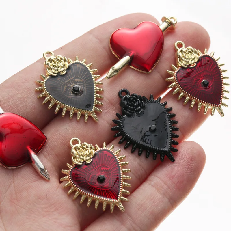 10pcs Vintage Halloween Multi-style Heart Charms Pendants for Earrings Bracelet Necklace Jewelry Supplies DIY Accessories