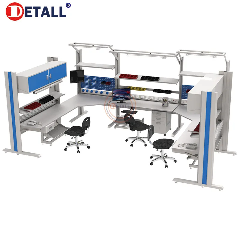 Corner Esd Electronic Assembly Line Working Table Work Bench Furniture Led Lighting Computer Workbench For Workshop