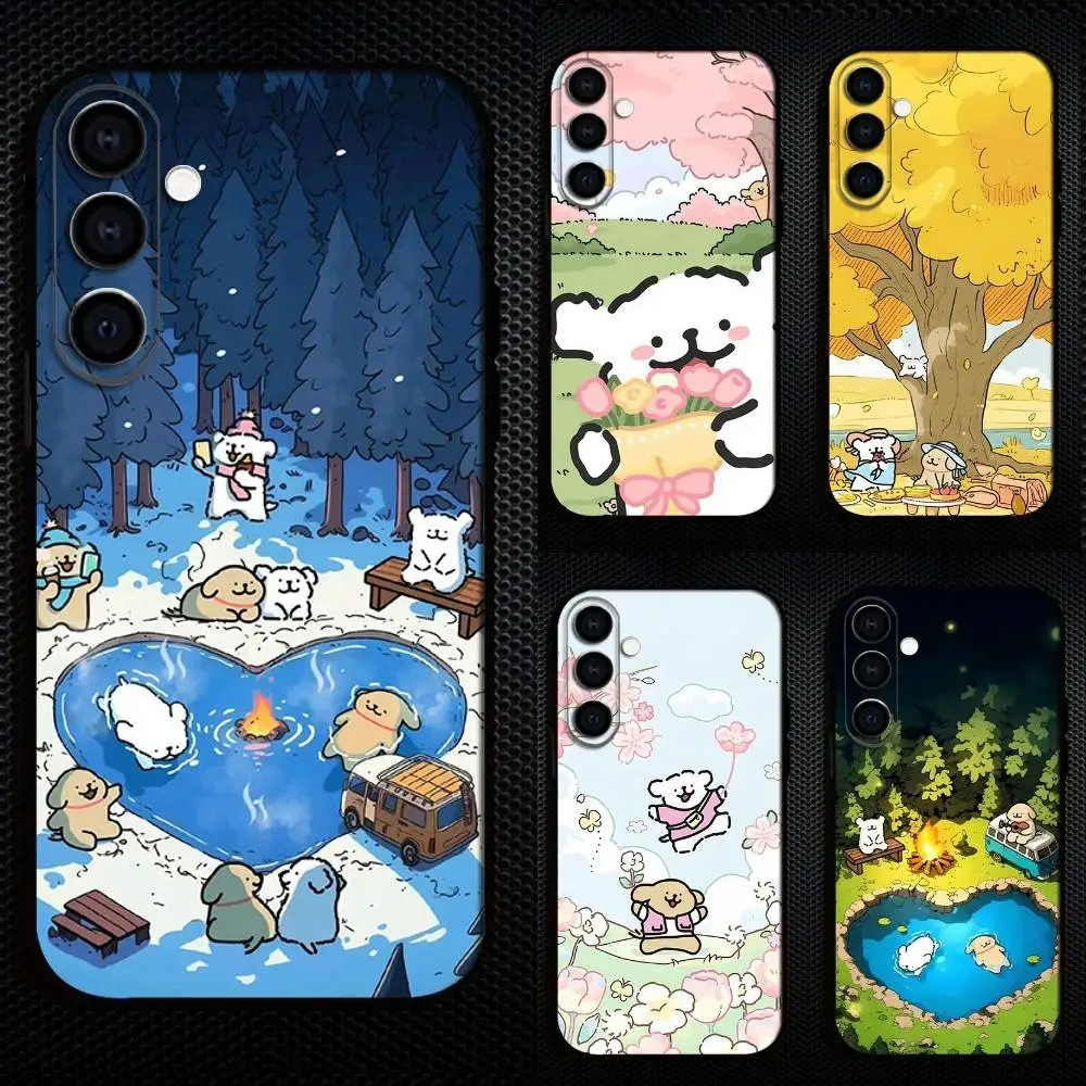 

Cartoon L-Line Puppy M-Maltese Phone Case For Samsung Galaxy A73,A72,A71,A70,A53,A52,A51,Others Soft Black Cover