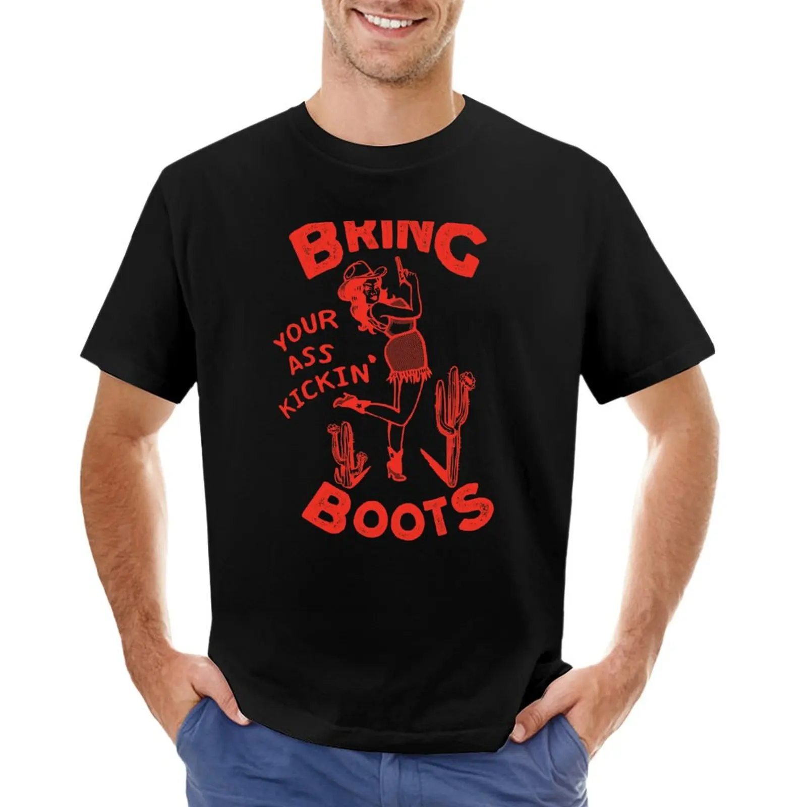 Bring Your Ass Kicking Boots! Cool Retro Cowgirl With A Gun- A Great Gift Idea For Women! T-Shirt tops clothing for men