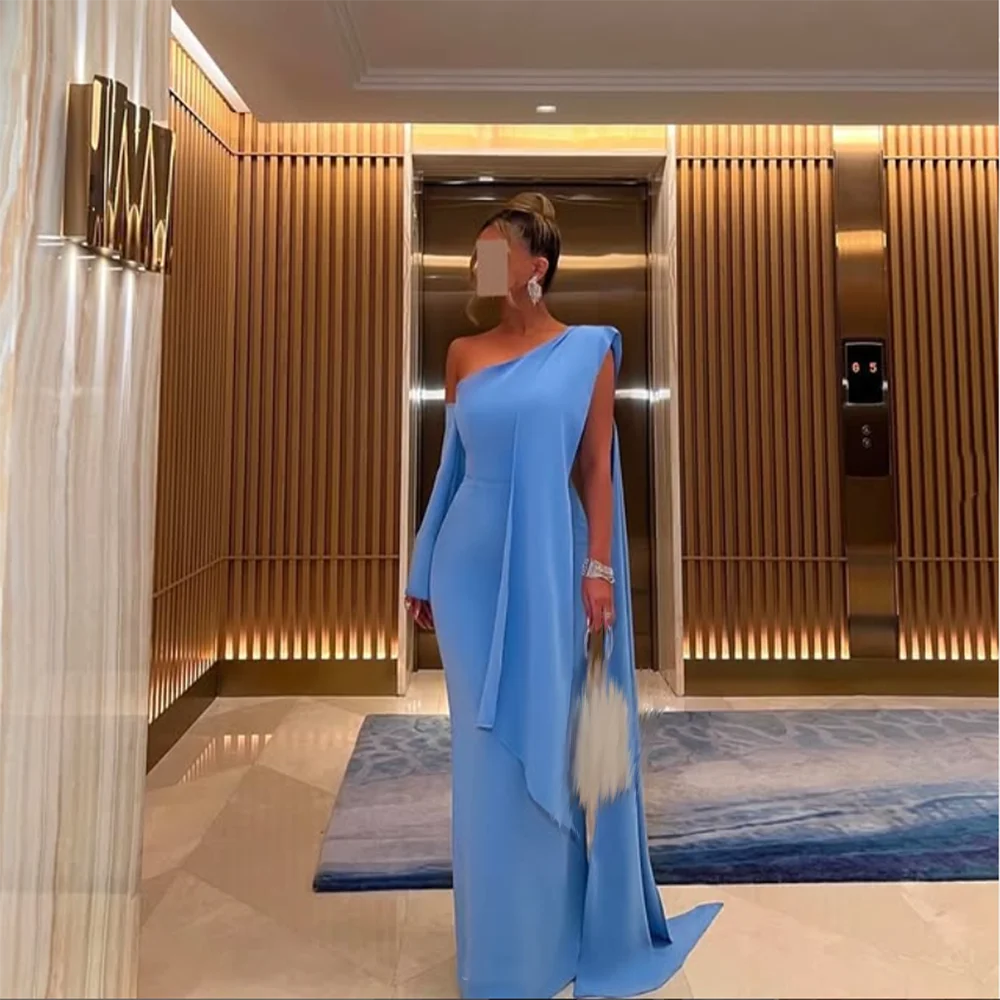 

Customized Straight Prom Dresses Floor-Length One-Shoulder Full Sleeve Evening Gown Simple Fashion Draped Casual Party Gown