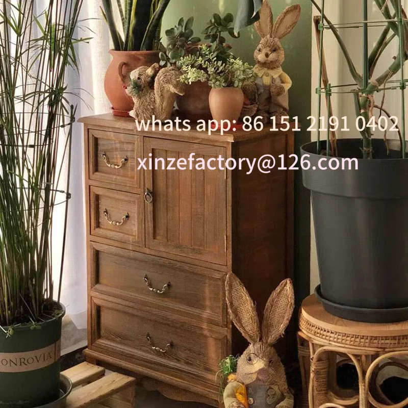 

Customizable American Country Solid Wood Living Room Storage Cabinet Side Cabinet Retro Drawer Type Small Cabinet Old Bucket