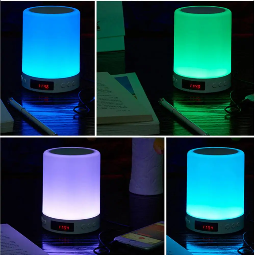 Wireless Cylinder Colorful Night Light Bluetooth Speaker Alarm Clock Home Decor