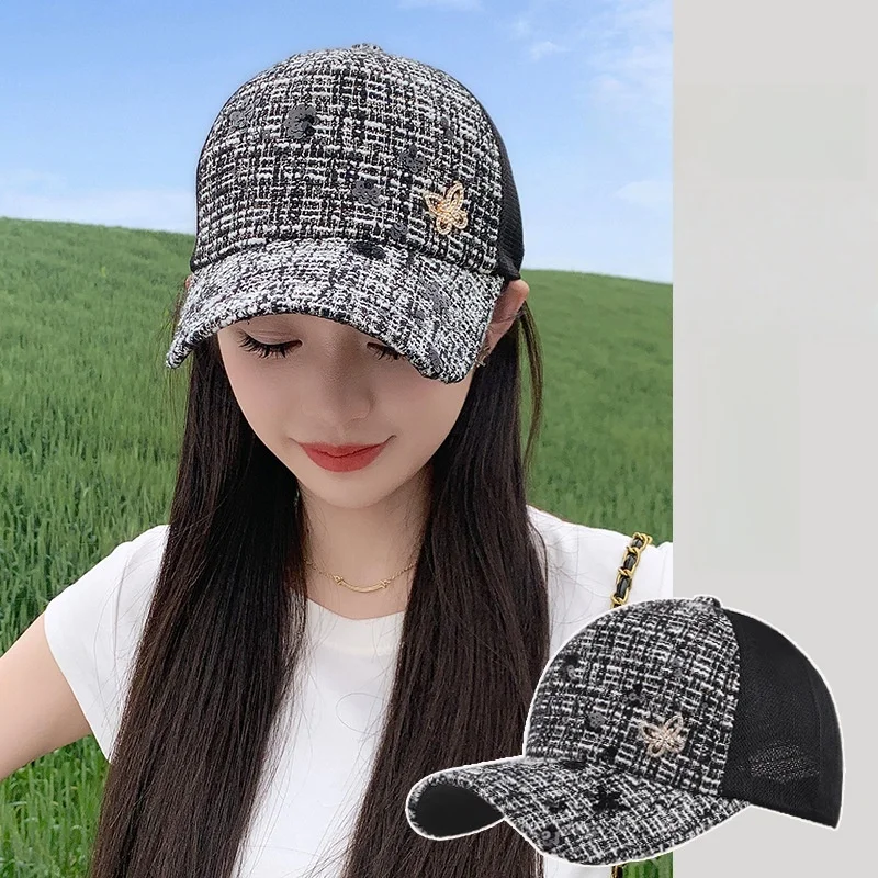 Neue bunte Kreis-Schmetterlings-Strass-Mütze für Mädchen, geeignet für Frühling und Sommer, modische und einzigartige Netzmütze, Baseball