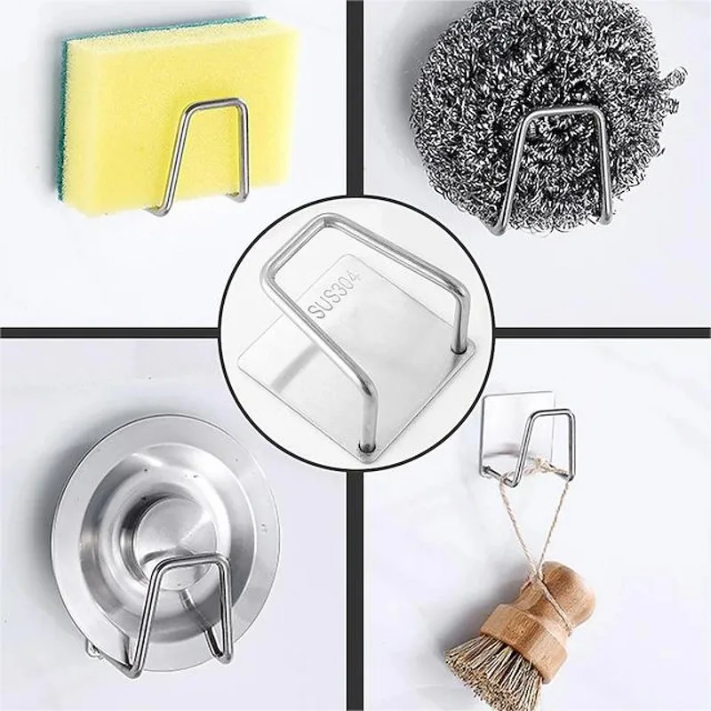 2/4Pcs Sponge Holders For Kitchen Sink Strong Adhesive Small Holder Premium Rustproof & Waterproof Sus304 Stainless Steel