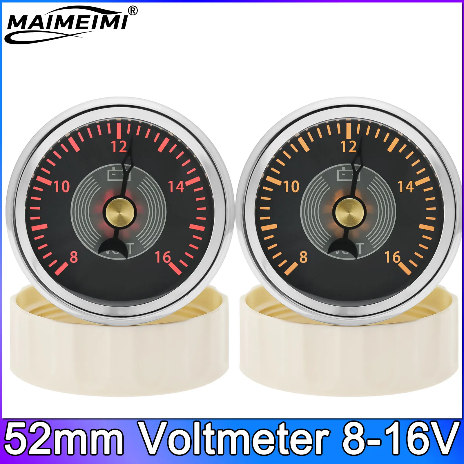 

52mm Voltmeter 8-16V Voltage Gauge with Red Yellow Backlight for Motorcycle Marine Boat Car Oil Pressure Water Temp Meter