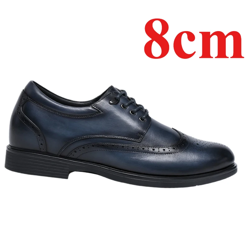 Height Increasing Men's Dress Shoes 8cm Elevated Business Invisible Thick Soled Genuine Leather Carving Derby Wedding Shoes Male