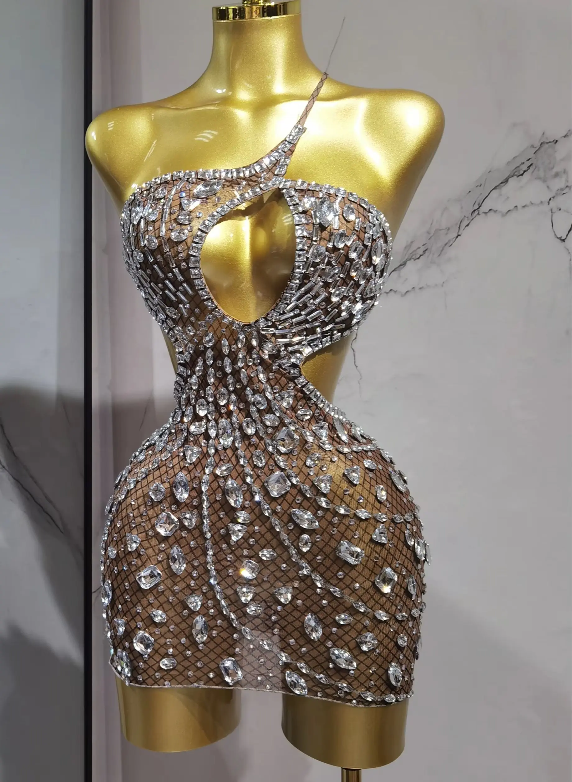 

Сексуальная модная прозрачная сетчатая мини-юбка с ромбовидными шипами для девочек, темно-коричневое облегающее платье с открытой спиной для ночного клуба и клуба