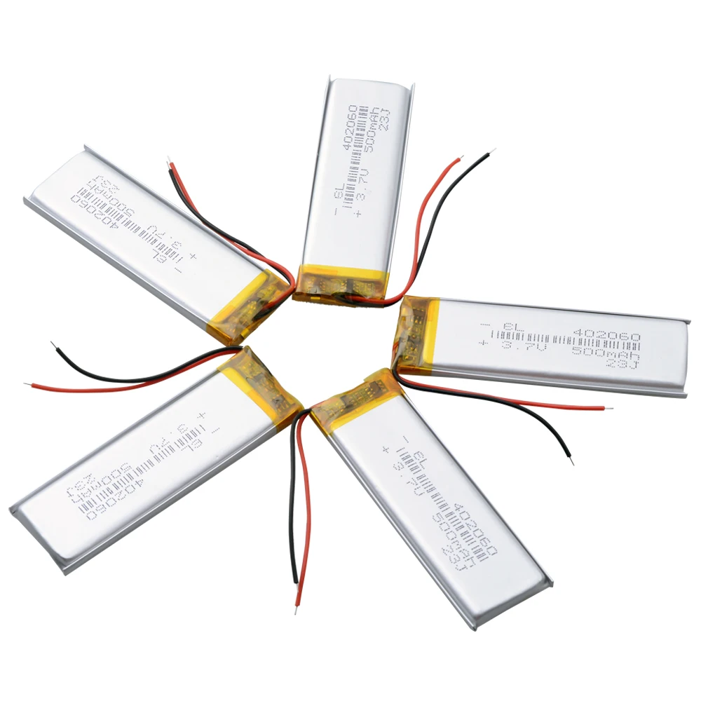 5 PCS 3.7V  402060 500mAh Lipo Polymer Lithium Rechargeable Battery For MP3 GPS Bluetooth Recorder Headset Smart Watch Massager