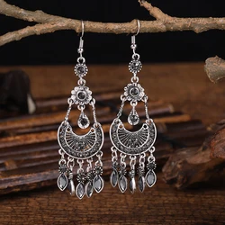Fashion Vintage Delicate Flower Bohemian Dangle Drop Earrings For Women Boho Crystal Rhinestone Wedding Female Jewelry Earrings