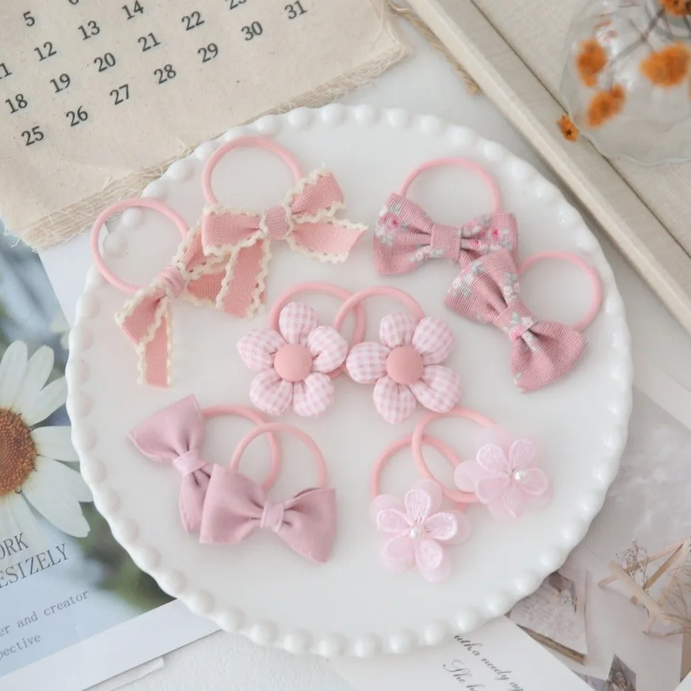10pcs Handmade Flower Bows Hair Ropes No Harm Elastic Girls Hair Bows Set Harpin Hair Accessories Bowknot Hair Ties