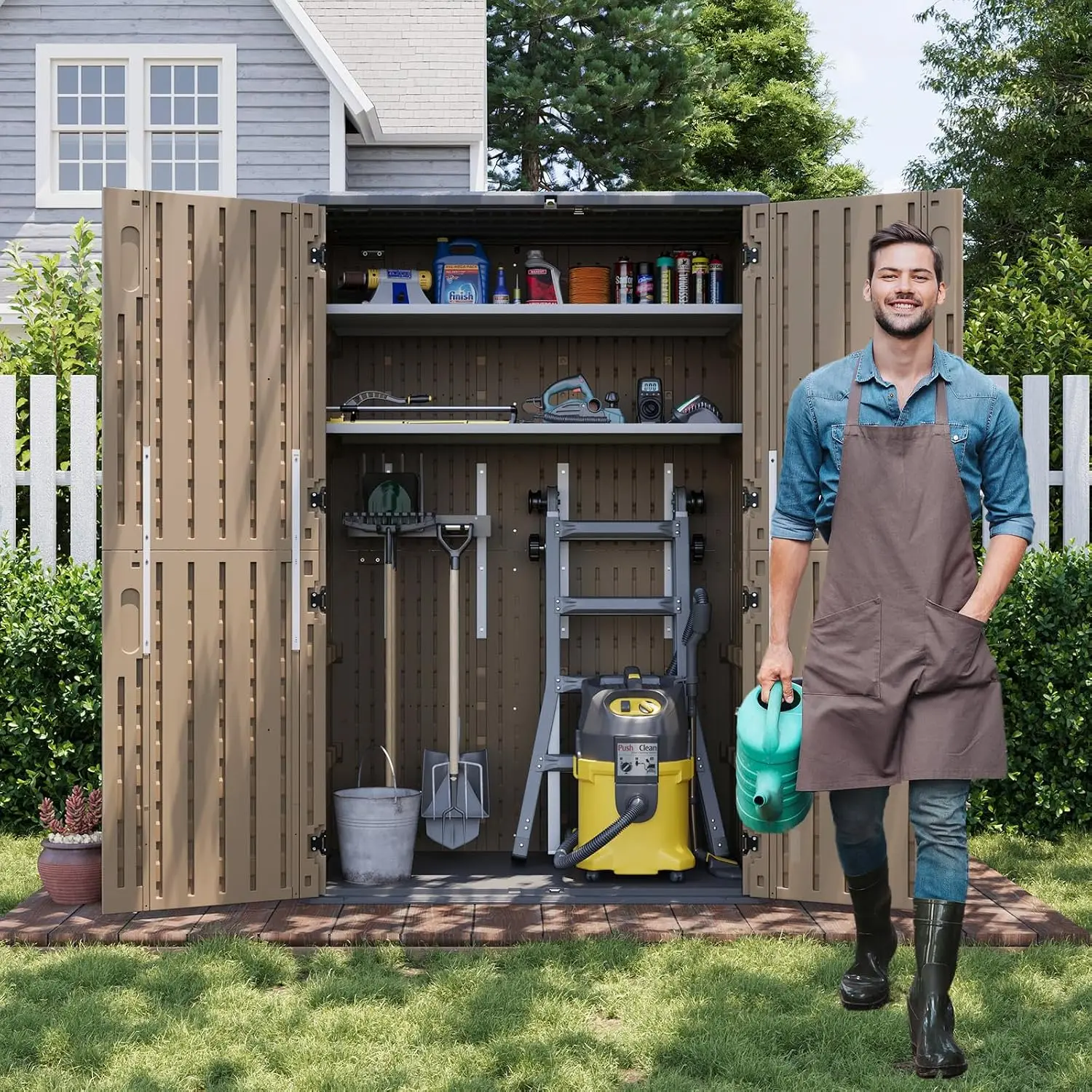 Outdoor Storage Shed with 2 Shelves & Floor, 64 Cu.Ft Cabinet, Customized