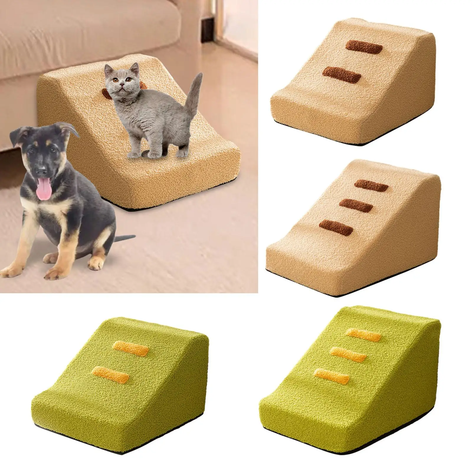 Dog Stairs Durable Stable for Older Dogs, Cats Machine Washable Cover Gentle Slope Shape Dog Ladder Non Slip High Density Sponge