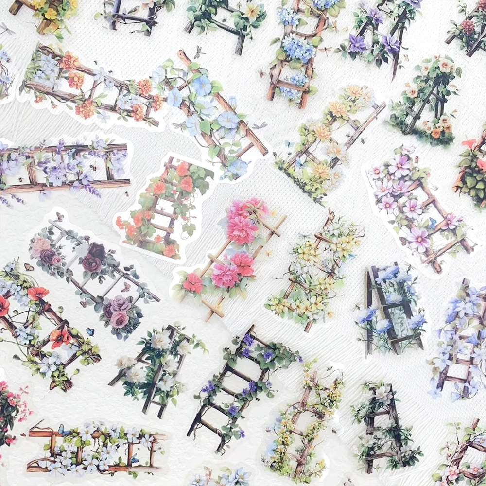 50pcs Flower Ladder PET Stickers Decals For Laptop Notebook Suitcase Skateboard Guitar DIY Aesthetic Transparent Stickers