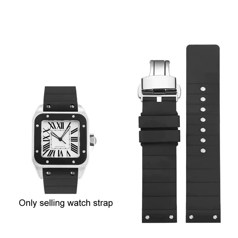 Soft rubber watch strap 23mm For cartier sandoz santos 100 Silicone Men Women Watchband band Stainless steel buckle accessories