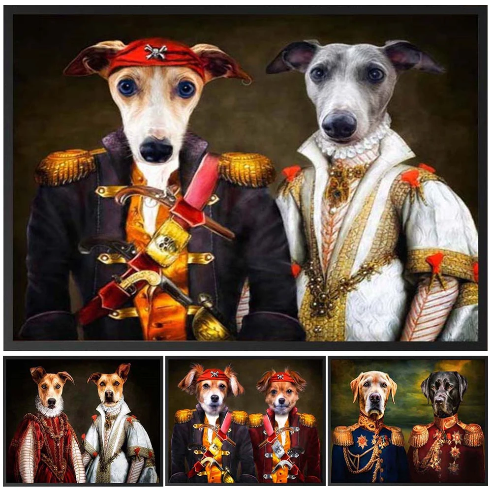 

Custom Animals Dogs Cats Pets Royal Portrait Posters Wall Pictures For Living Room Poster Wall Art Canvas Painting Unframed