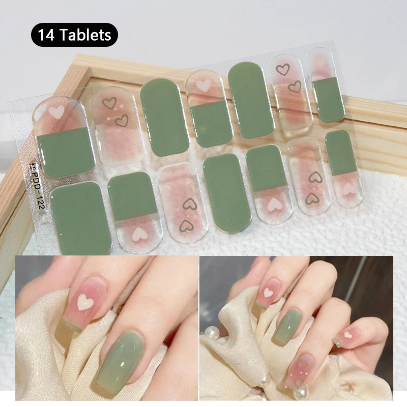 14 tiras de pegatinas de Gel para uñas, parche de cobertura completa, pegatinas florísticas, tiras de esmalte de uñas, fabricación de Arte de uñas DIY