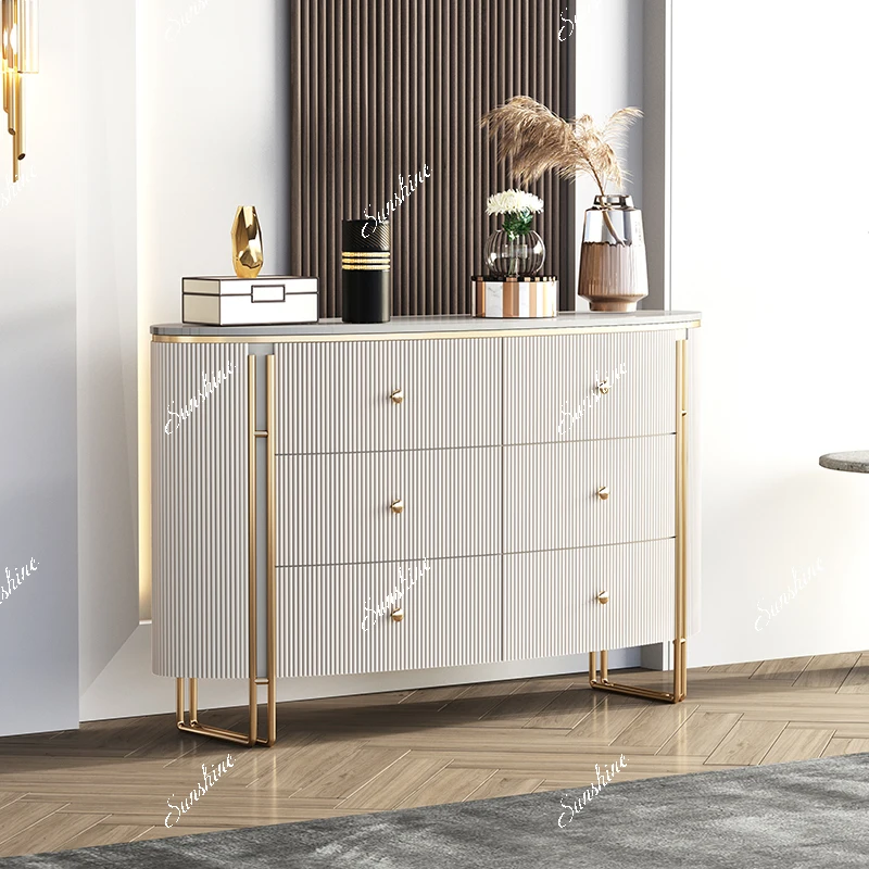Modern, Bedroom Solid Wood Entrance Cabinet Simple Stainless Steel Slate Drawer Storage Edge Cabinet