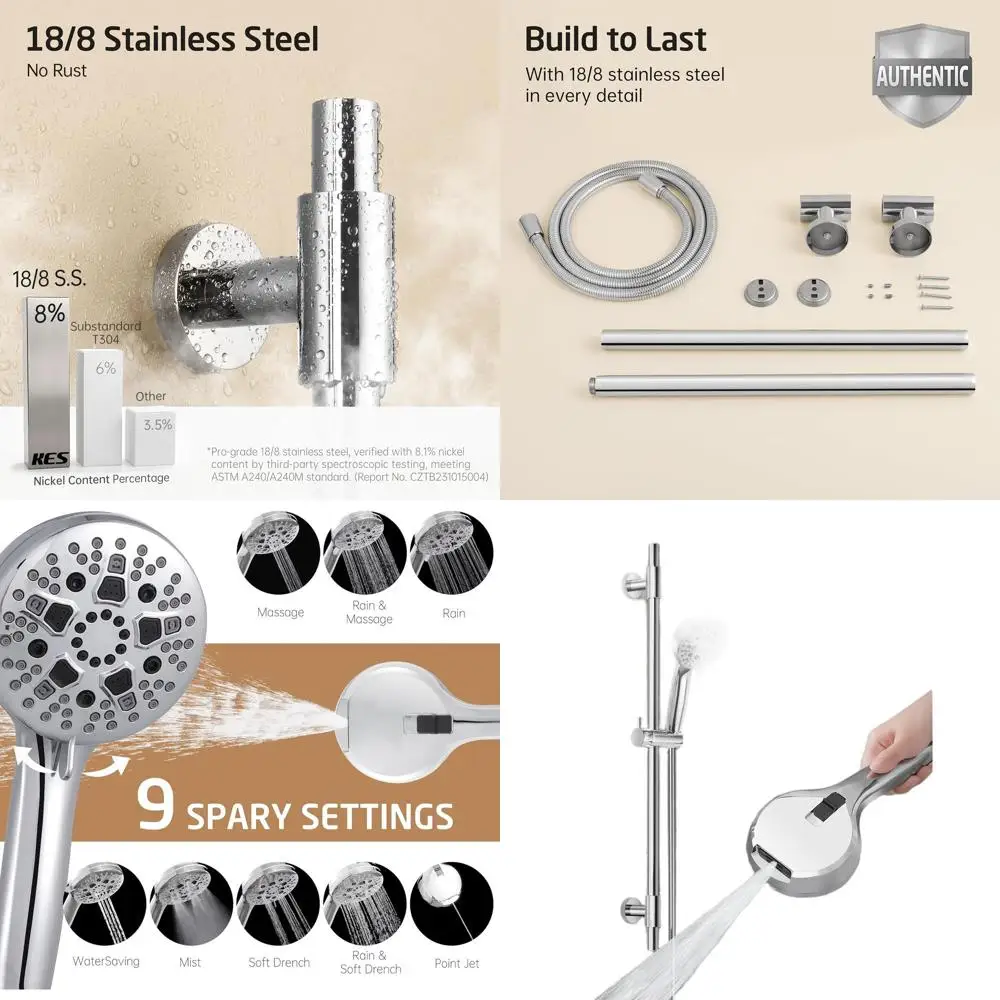 

Регулируемая душевая штанга 30 дюймов с шлангом 59 дюймов, ручной душ высокого давления с 9 функциями, мощная очистка для плитки и домашних животных, полированная сталь