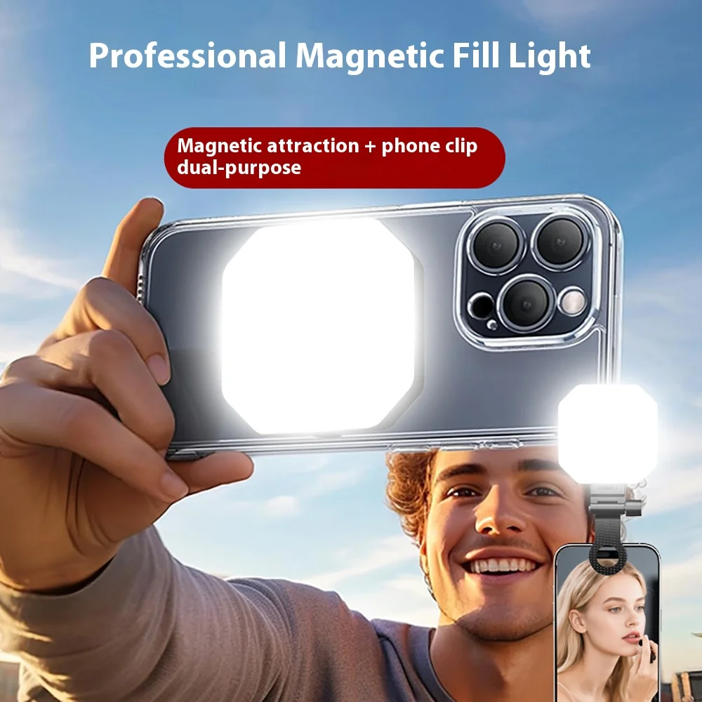 Magnetic Selfie Light LED Fill Light for Phone 3 Color Temperature Adjustable Brightness Portable Vlog Light for Makeup Video