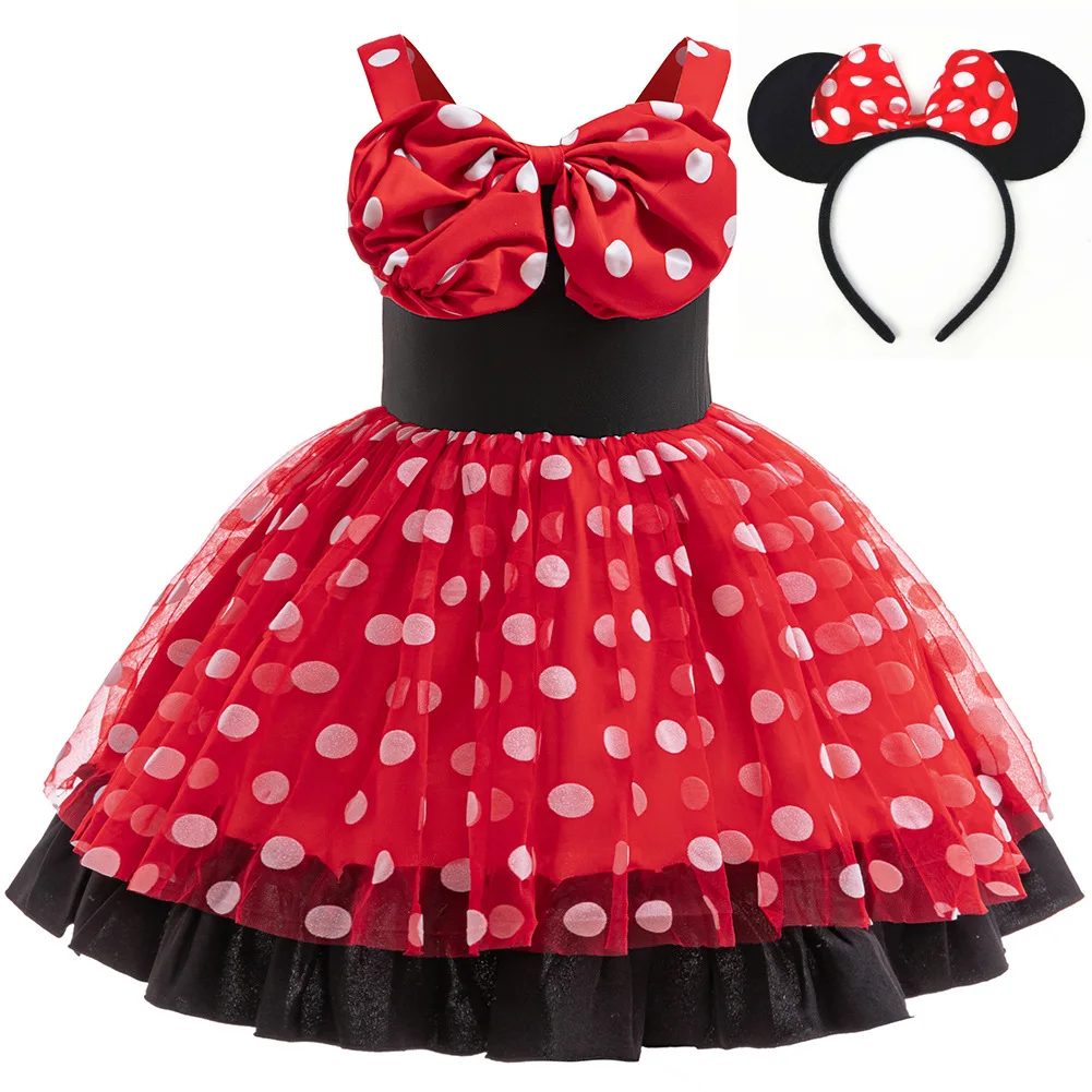 

Carnival Cute Polka Dot Princess Dress With Head Band For Baby Girl Birthday Cosplay Party Princess Dress 1-6Y