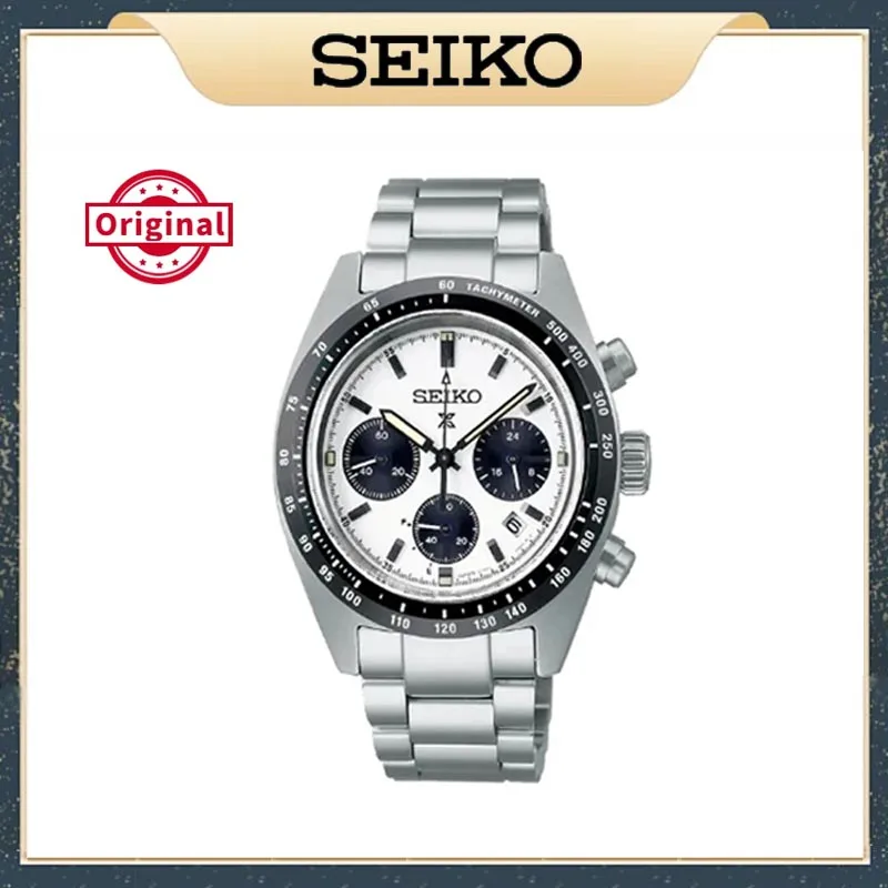 Seiko Three Eye Needle Watch para homens, aço inoxidável, impermeável, luxo, original, série Panda, calendário, quartzo, SSC813P1