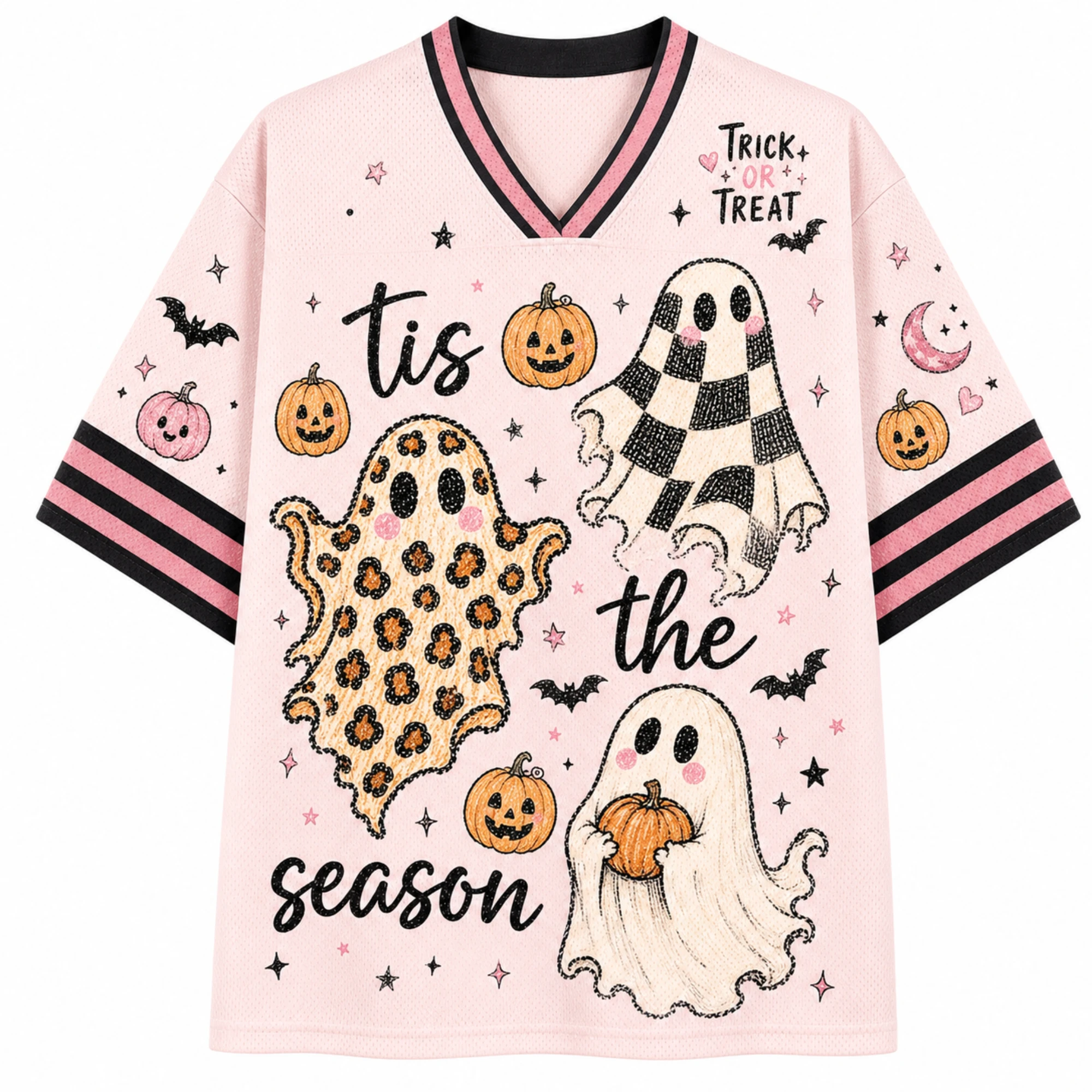 Halloween-Party-Veranstaltung mit Geisterthema, Sporttrikot-Stil, Herren- und Damen-T-Shirt in Übergröße, lockerer V-Ausschnitt, schnelltrocknendes Mesh-T-Shirt – Detail 10