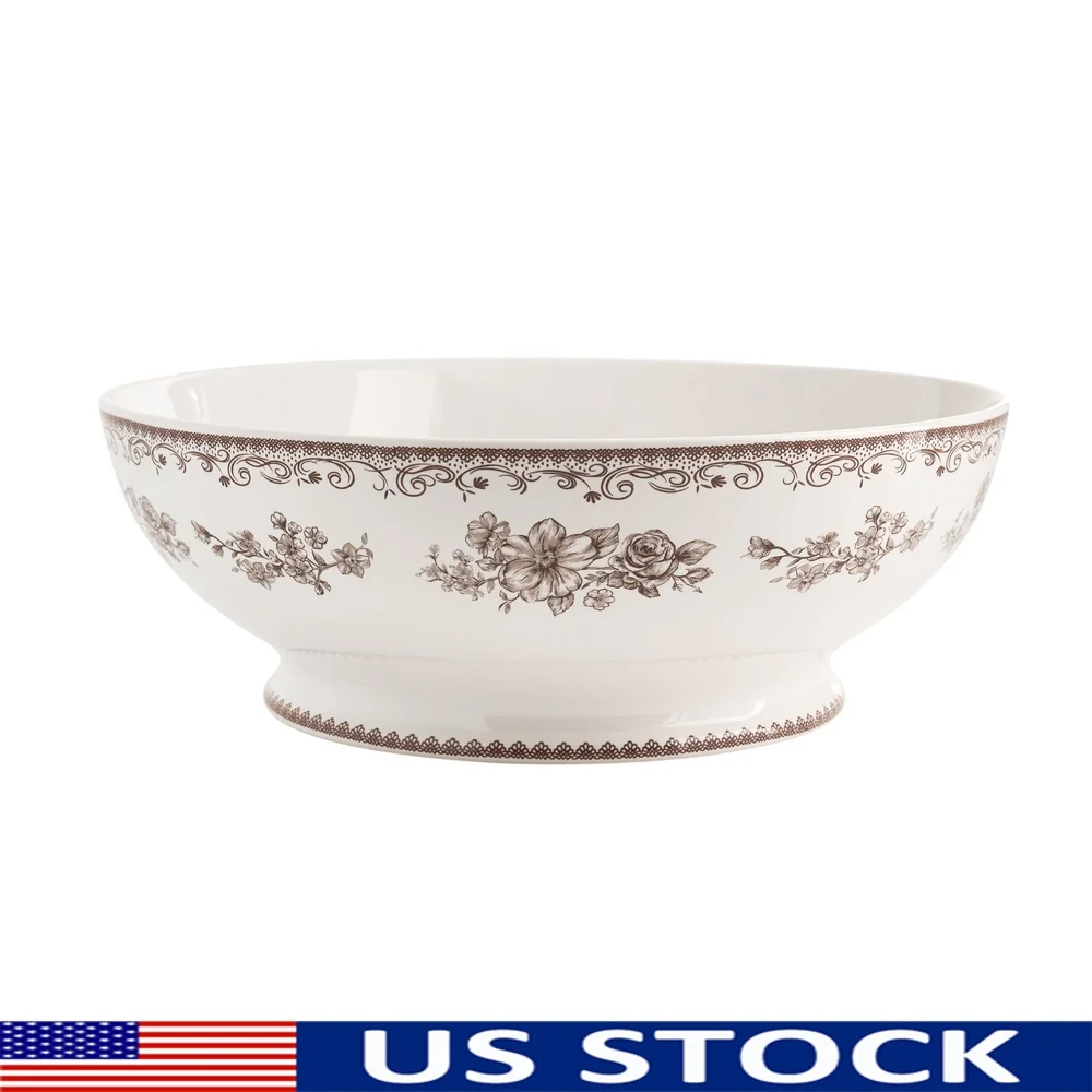 

Vintage Floral Stoneware Serving Bowl 11 Inch Dishwasher Microwave Safe Durable Centerpiece Pasta Salad and More
