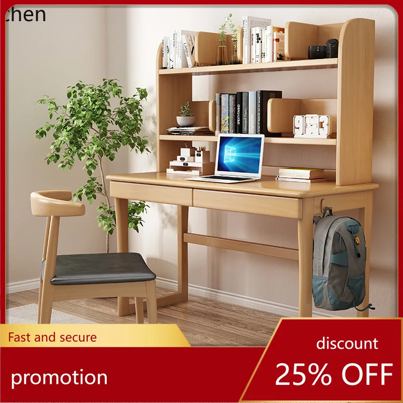 

Hxl solid wood desk with integrated bookshelf - all-in-one study and writing desk