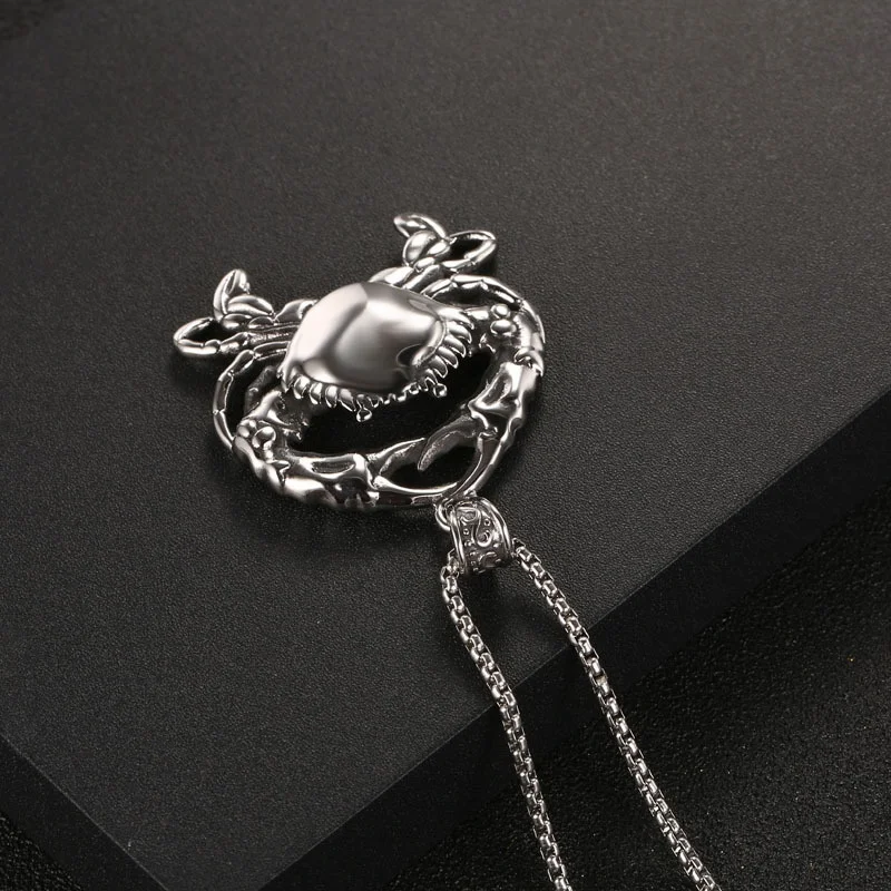 

Titanium steel punk style personality trend men cute little crab animal pendant necklace jewelry