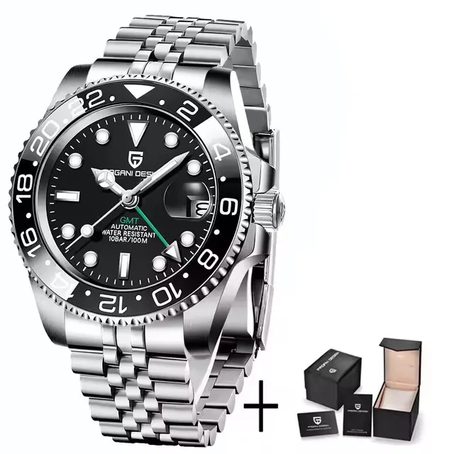 Nieuw PD-1662 PAGANI DESIGN GMT Automatisch Polshorloge RVS 100M Waterdicht Herenhorloge Topmerk 40mm Mechanisch Herenhorloge