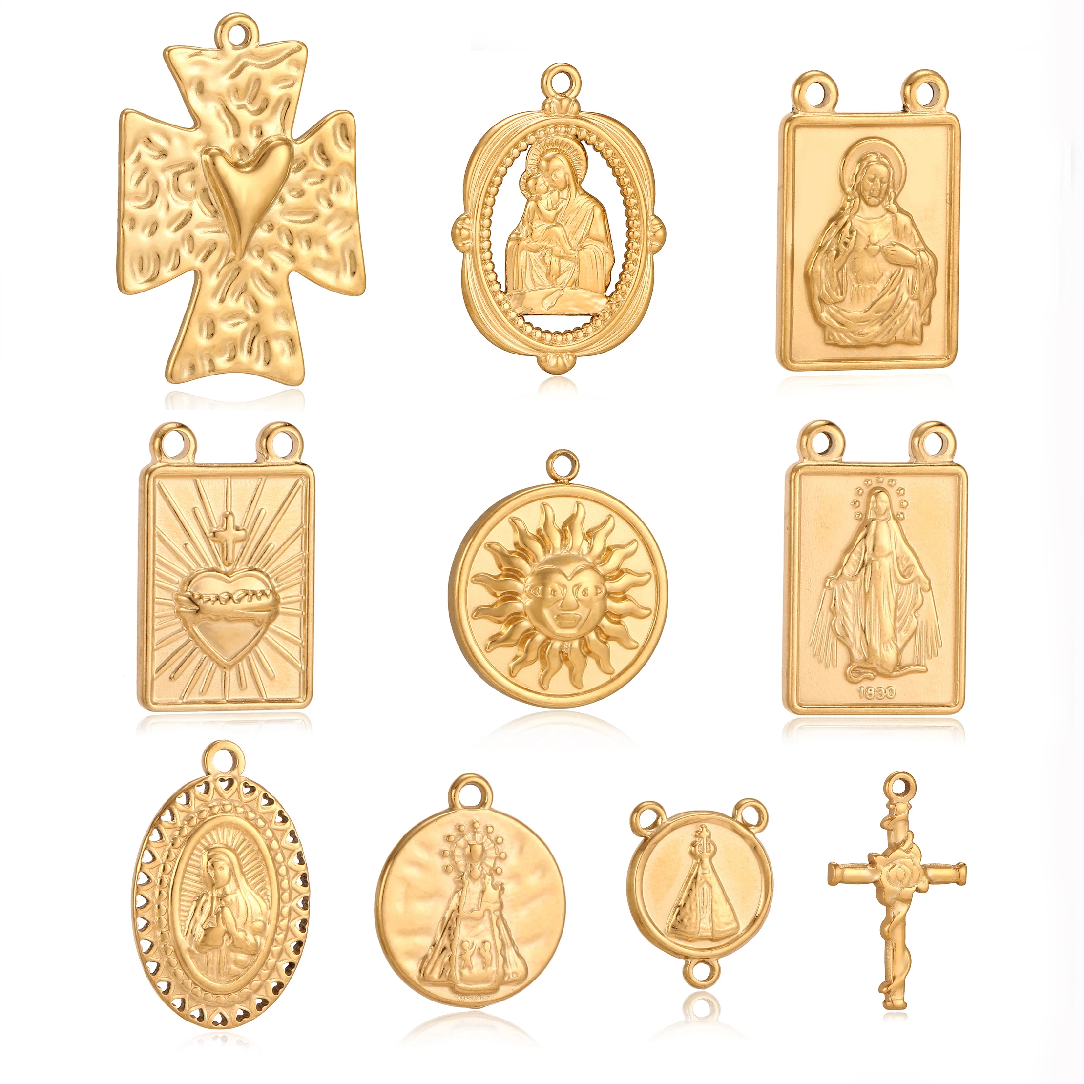 3 Peças de Pingentes da Virgem Maria em Aço Inoxidável Banhado a Ouro 18K para Pulseiras e Colares, Pingentes Santa Maria, Suprimentos para Fabricação de Joias DIY