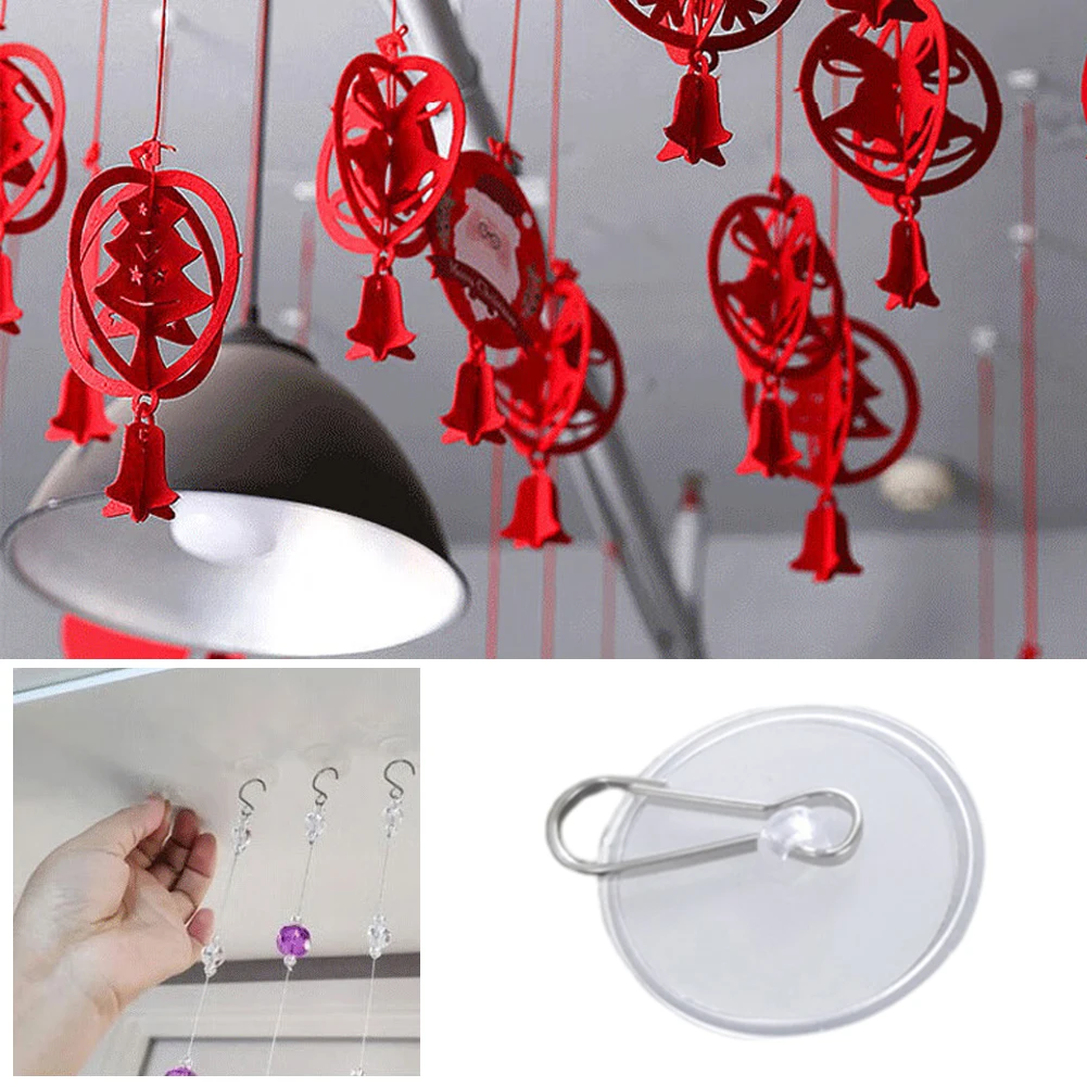 50pcs Kitchen Bedroom Lanterns Self Adhesive Ceiling Hook with Flag Pole Clip Home Wall Storage Hanging Hook Plush Toy Hanger