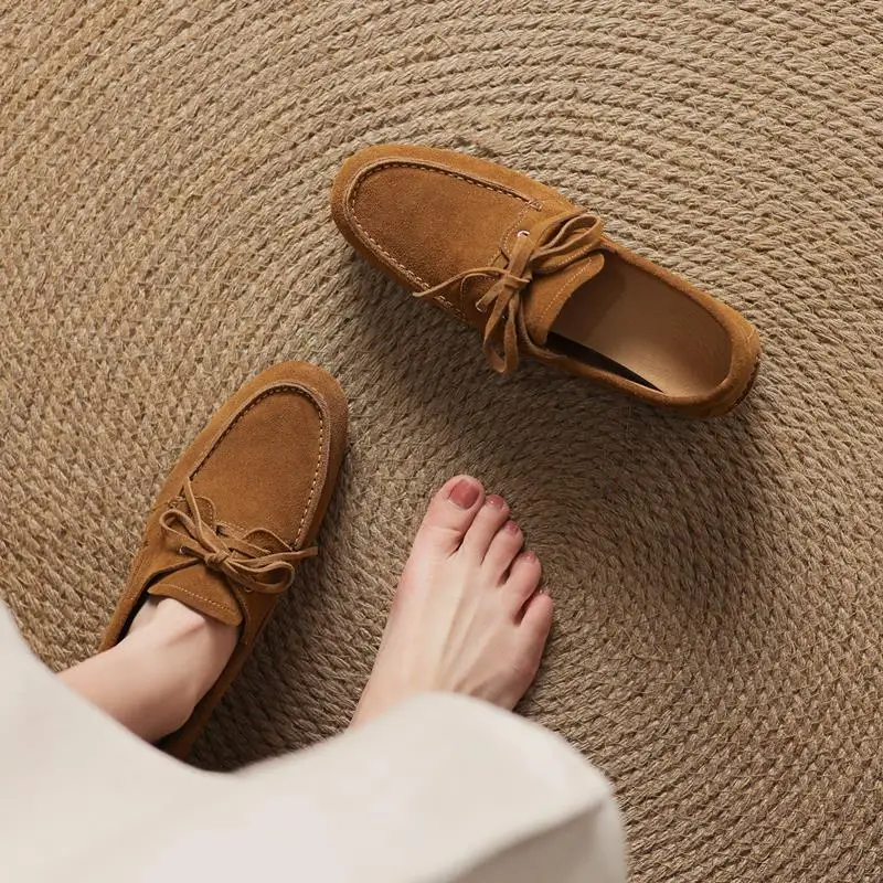 MORAZORA Size 35-43 Ins Hot Genuine Leather Flat Shoes Women Suede Brand Desgin Casual Flats Fashion Ladies Loafers 4 Colors
