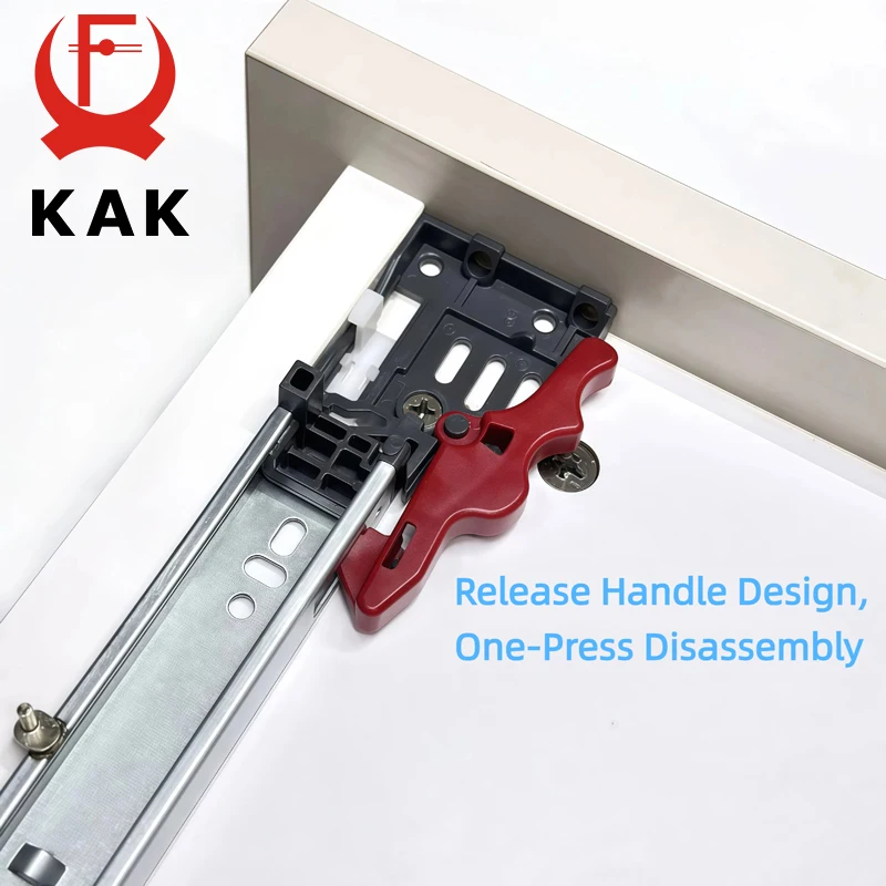 KAK 2PC/1Pair Rebound Press Push To Open Undermounted Drawer Slide Soft Close 3-Section Drawer  Runners Track 25KG Hardware