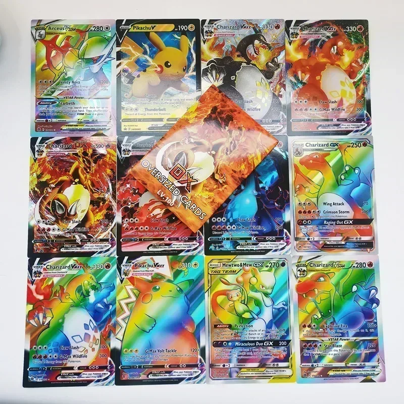 30pcs Oversized Pokemon Cards Jumbo Letters Card Vmax Vstar GX Arceus Pikachu Charizard Super Shiny Rare Card Birthday Gift