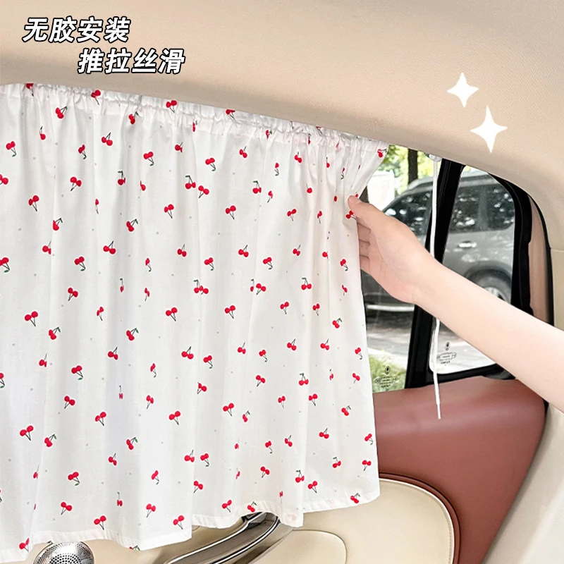 Cartoon Woven Fabric Suction Mount Car Side Curtain Light Block Heat Isolate Warm Season Universal Side Cover