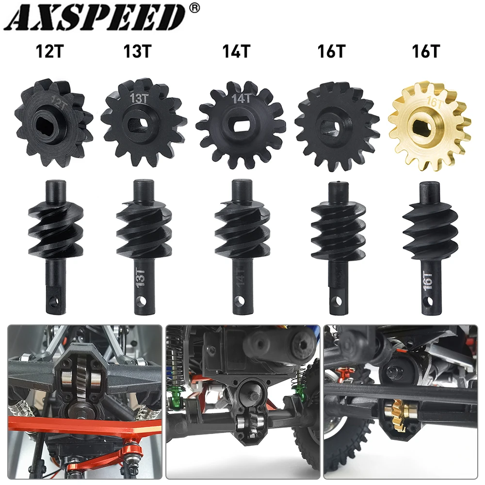 AXSPEED Steel Gear Overdrive Worm Differential Axle Parts 12T 13T 14T 16T 18T for 1/24 Axial SCX24 RC Crawler Car Upgrade