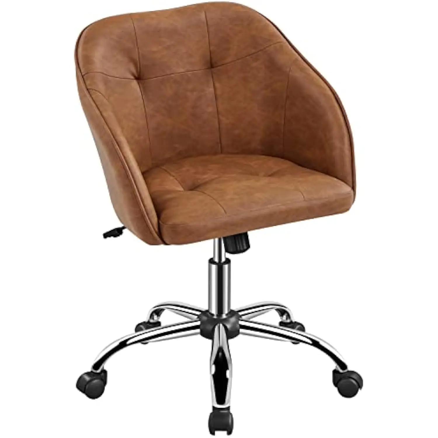 

Faux Leather Desk Chair Makeup Vanity Chair Brown Office Swivel Computer Modern Accent Armchair for Bedroom Retro Brown