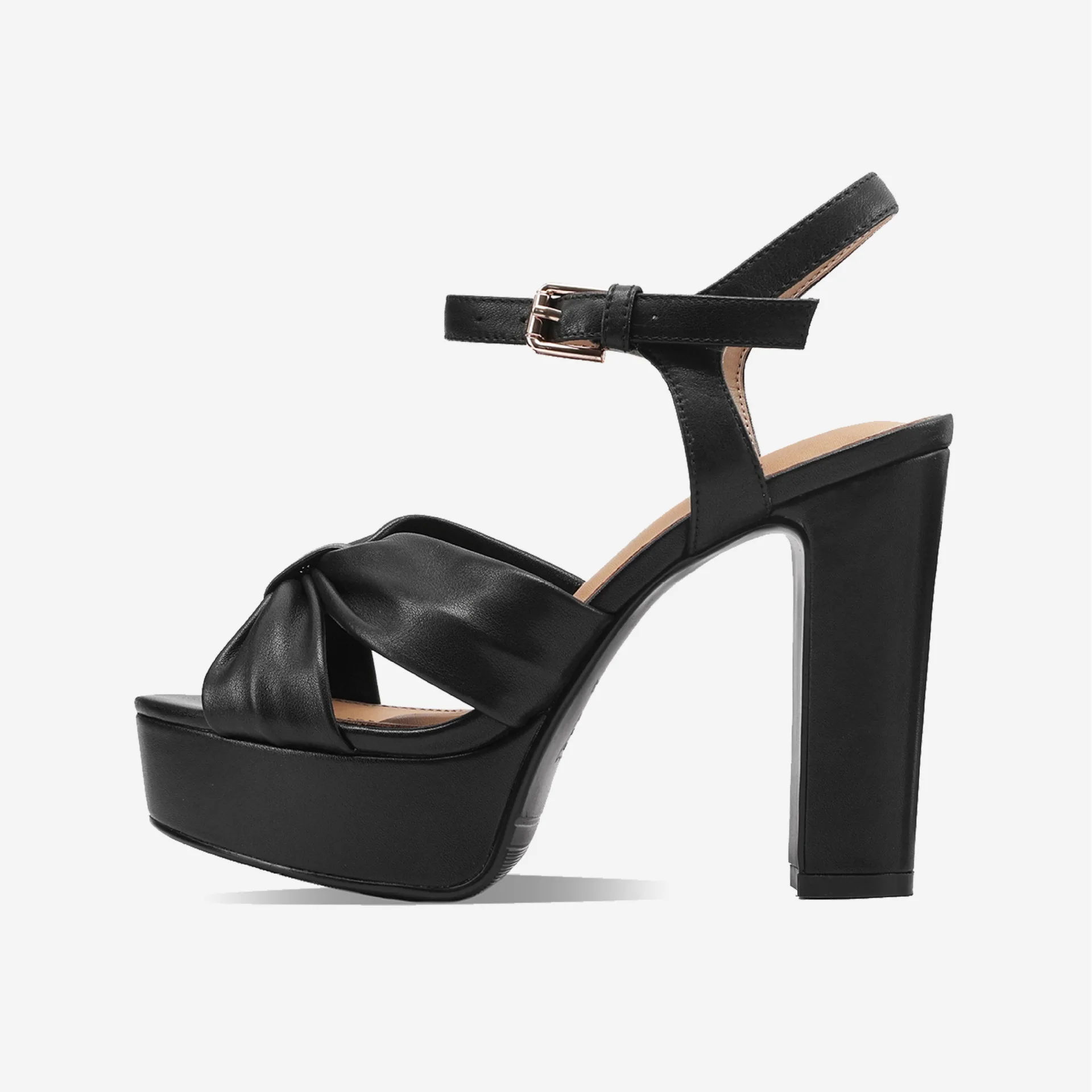 Retro Thick-Soled Waterproof Table Thick-Heeled Sandals Black Bow One-Word Buckle Strap sexy Heightening Dress High Heels