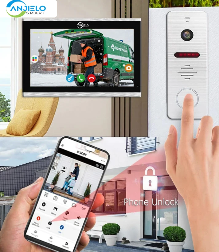 

ANJIELO smart 1080P Wifi 10 Inch Video Intercom System for Home Tuya Smart Video Doorbell Metal With 4 TouchScreen Monitor