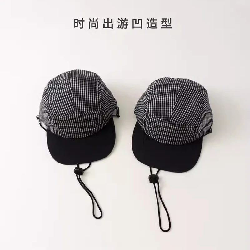 Korean Niche Plaid Drawstring Baseball Caps Women Summer Outdoor Running Sunscreen Thin Breathable Quick-drying Men's Hats